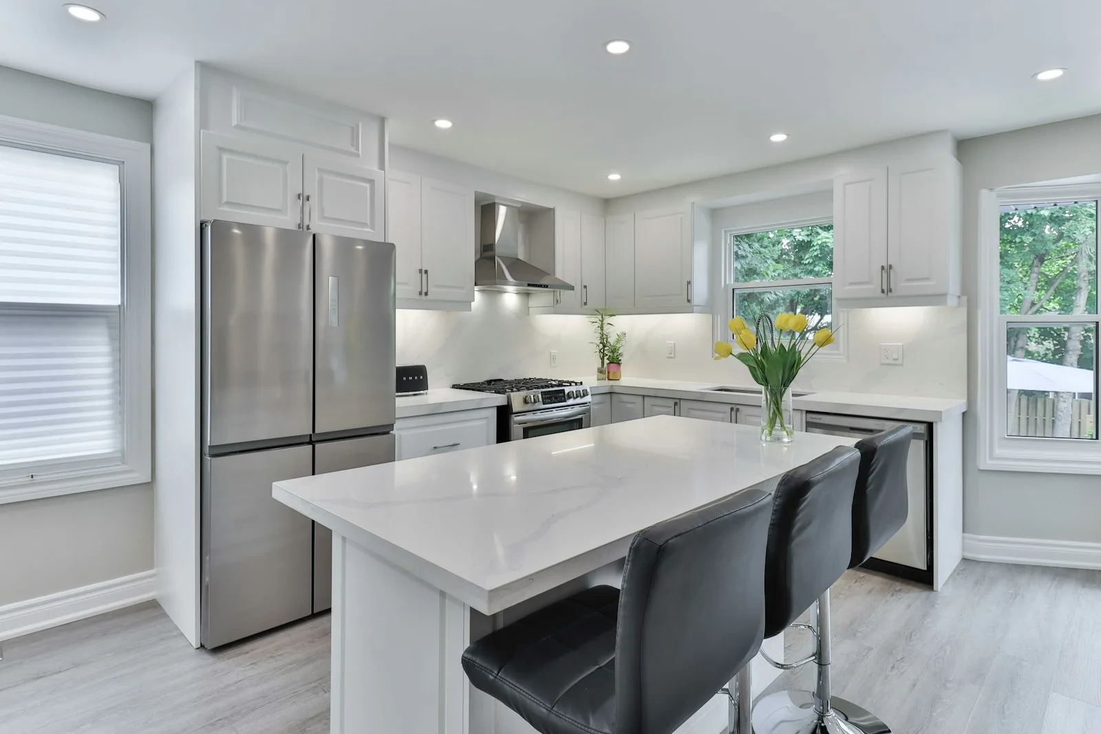 Counter-depth refrigerator in contemporary kitchen
