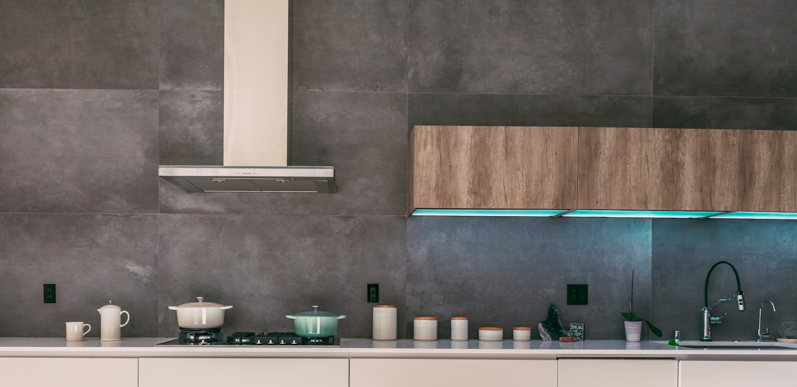 Bosch range hood with LED lighting in modern kitchen