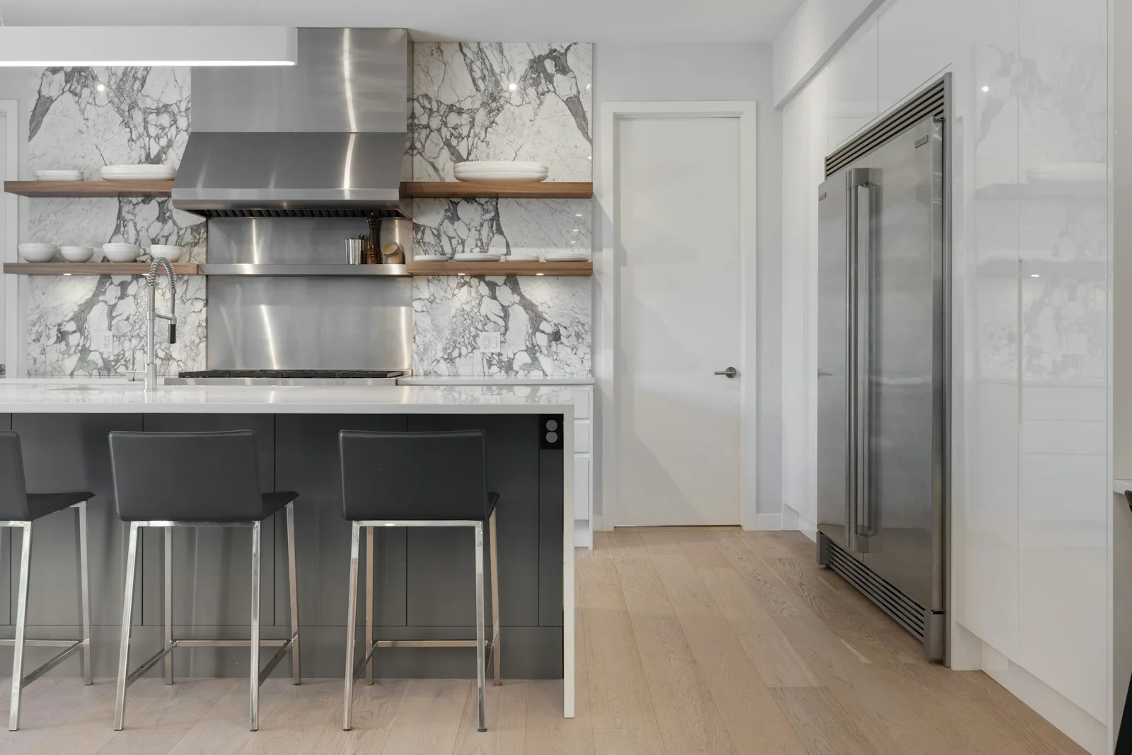 Built-in wine refrigerator with wooden shelves