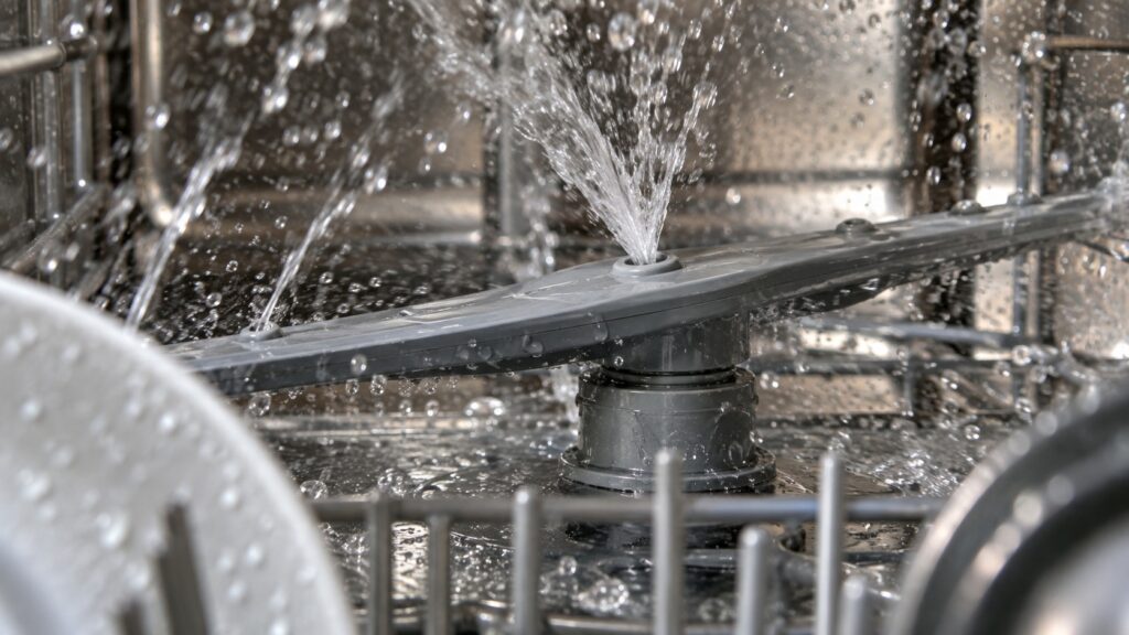 Close-up of a rotating spray arm nozzle